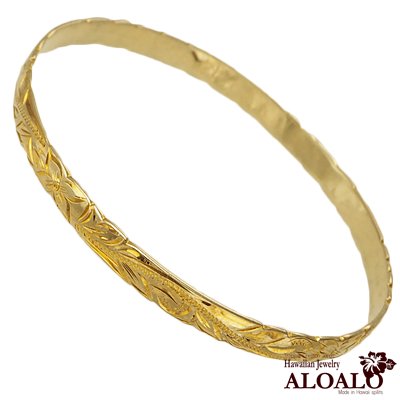 【ALOALO Hawaiian Jewelry】バングル　イエローゴールドコーティング スクロールカットアウトバングル 6mm/b1065-6y