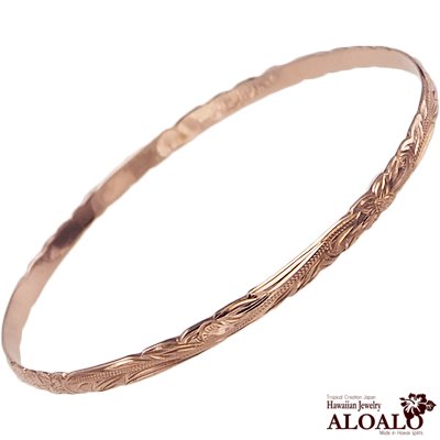 【ALOALO Hawaiian Jewelry】バングル　 ピンクゴールドコーティング スクロールカットアウトバングル 4mm/b10404