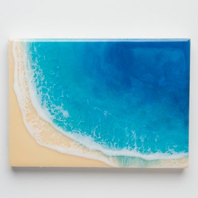【Luana Ocean Art・ルアナオーシャンアート】  ウッドキャンバスアート・ホノルアブルー・カーブ・A5〜A2サイズ