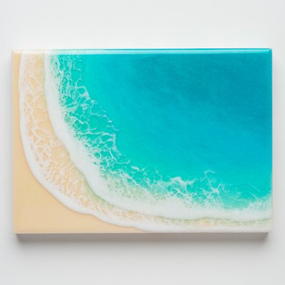 【Luana Ocean Art・ルアナオーシャンアート】  ウッドキャンバスアート・ラニカイグリーン・カーブ・A5〜A2サイズ