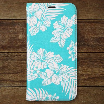 【Hawaii Lifestyle Club】iPhone手帳型スマホケース （Turquoise Hibiscus）