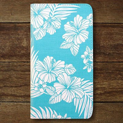 【Hawaii Lifestyle Club】全機種対応手帳型スマホケース （Turquoise Hibiscus）
