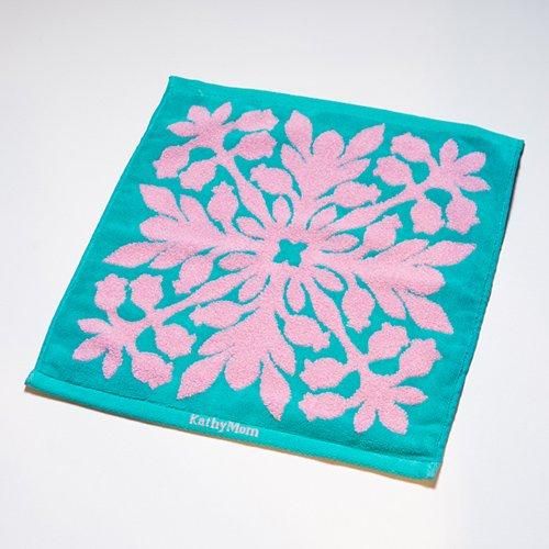 Kathy Mom】ハワイアンキルト ハンカチタオル L グアバミント