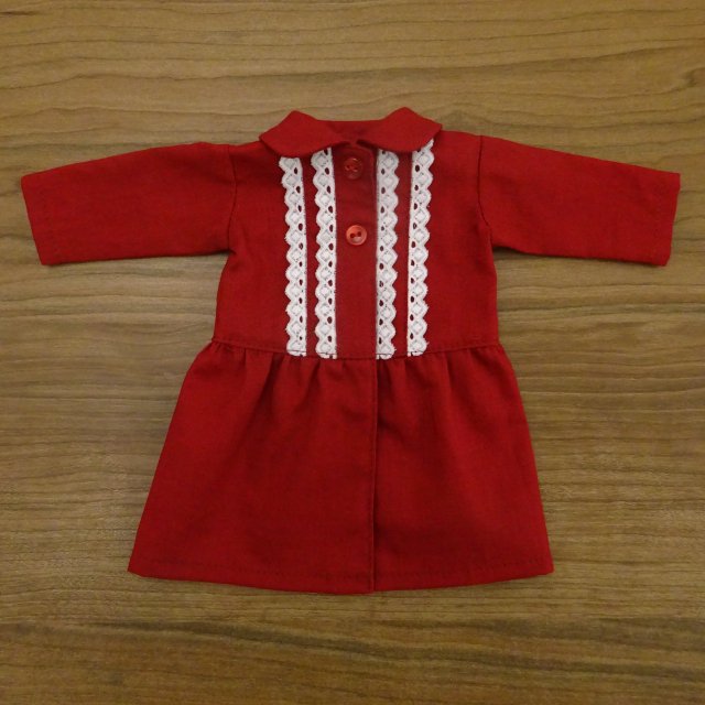 丸衿 ワンピース 赤 レース 28cmサイズ 手作り 着せ替え人形 布雑貨 ミックスジャム