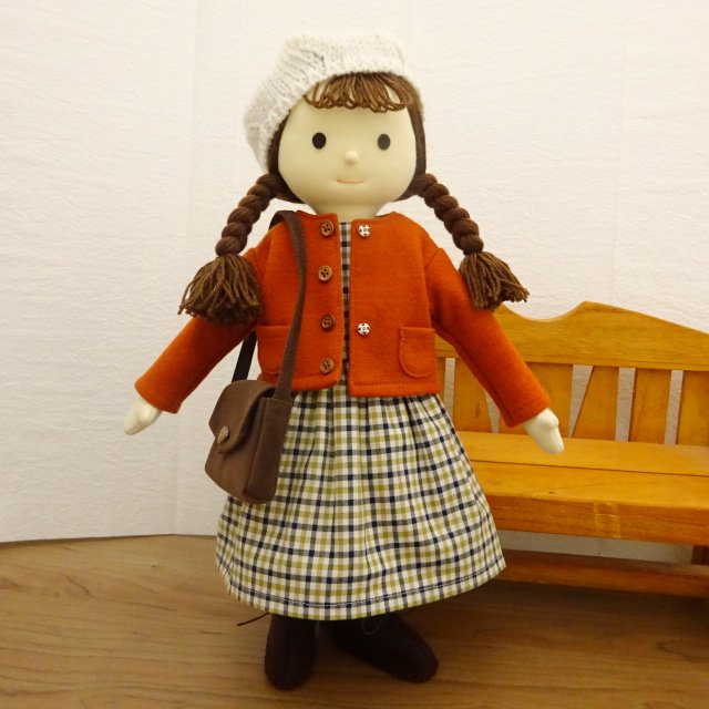 チェックワンピース ウールカーディガン 女の子 セット DB1-1 34cmサイズ - 手作り 着せ替え人形 布雑貨 ミックスジャム