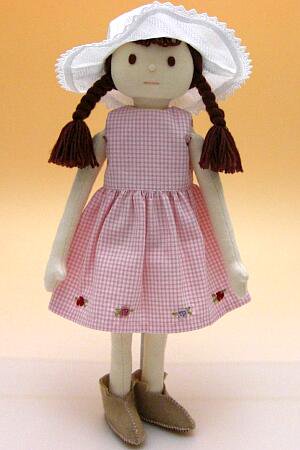 バラの刺繍 ノースリーブワンピース ギンガムチェック ピンク 34cmサイズ - 手作り 着せ替え人形 布雑貨 ミックスジャム