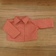 茶×赤 チェック 長袖シャツ 28cmサイズ