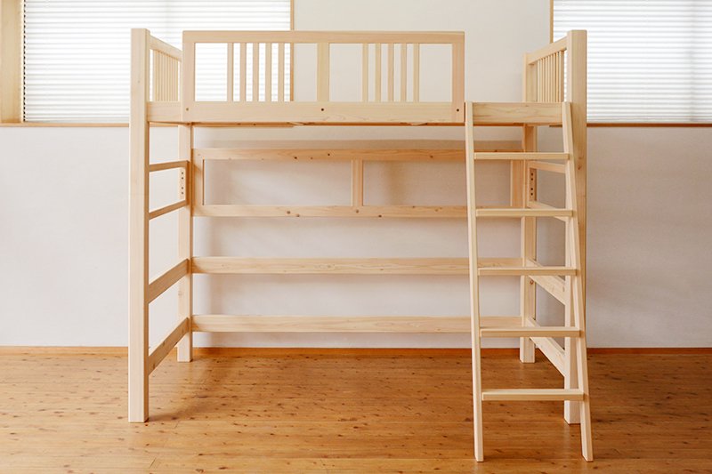 ロフトベッド サイズオーダー 丈夫で頑丈な木製ベッド ひのき無垢家具 ヒノキクラフト