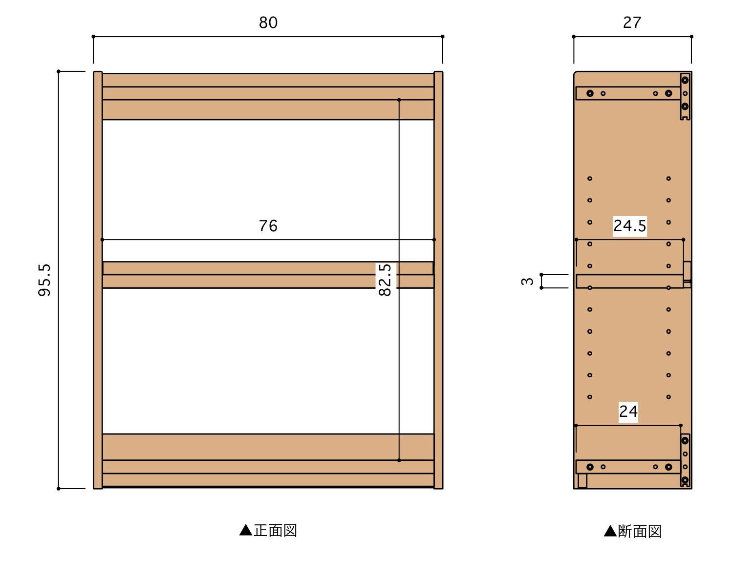 木製本棚/オープンラック｜杉無垢家具｜杉の本棚 ［中のオープン］
