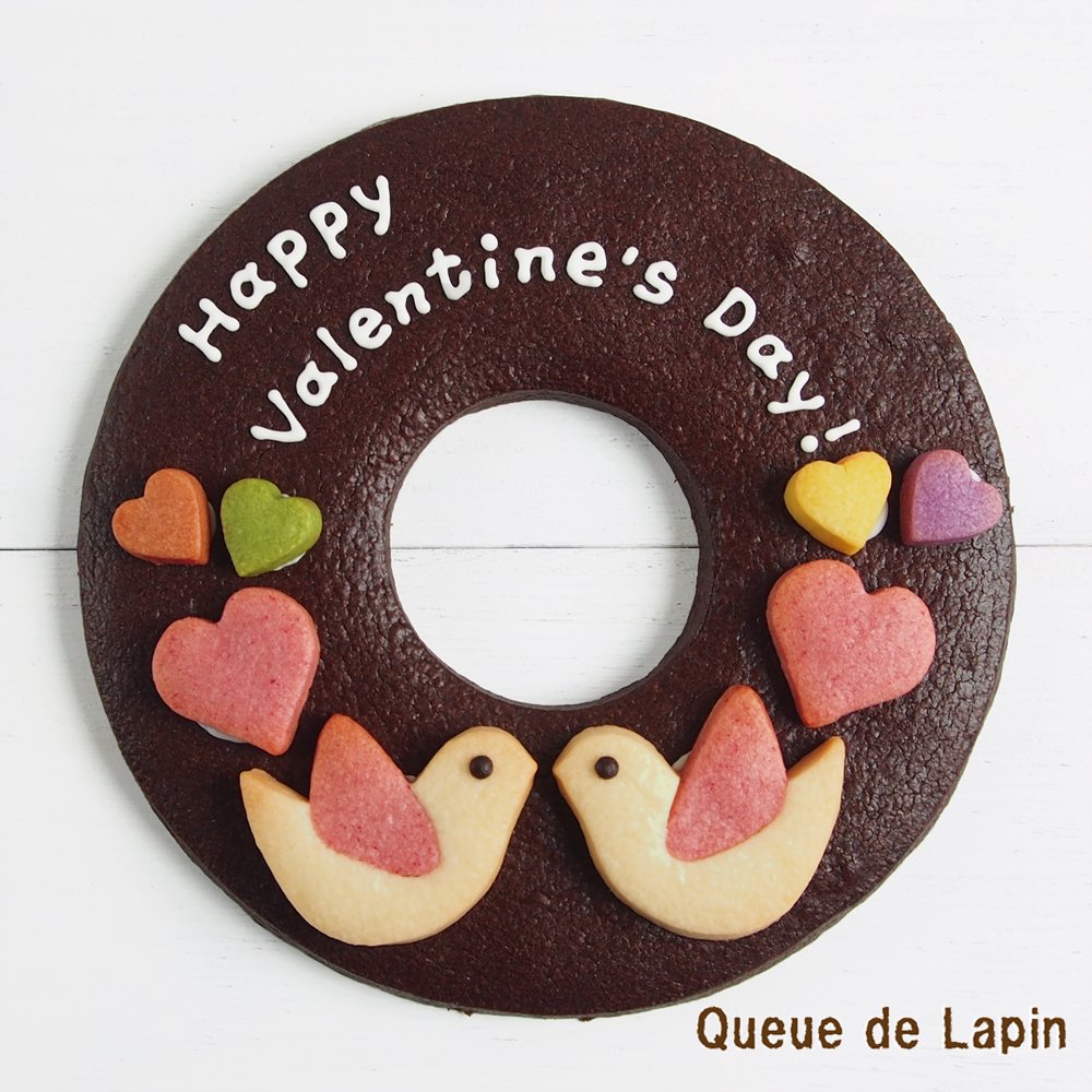 ラブラブな小鳥のリースメッセージクッキー - オーダーメイドのカラフルクッキー　Queue de Lapin（クー・ド・ラパン）