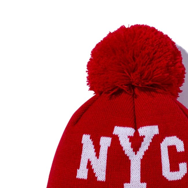 ニューエラ キッズニットキャップ ポンポンニット ニューヨークシティ NYC スカーレット ホワイト スノーホワイトの画像