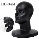【在庫処分セール】マネキンヘッド 顔付き 耳付き 発泡スチロール製 ブラック [HD-04M-BK]