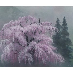 松下英とも 「しだれ桜（安曇野市）」 パステル8号大(37.9×45.5cm)