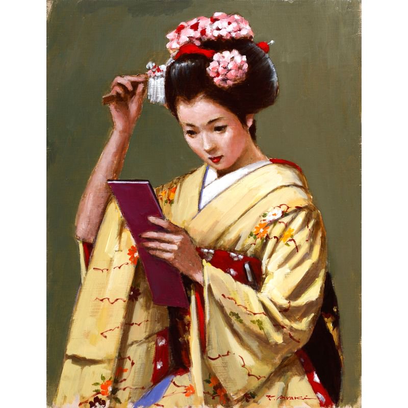 荒木義太郎 「手鏡見る舞妓」 油彩６号 - 一枚の繪オンラインショップ
