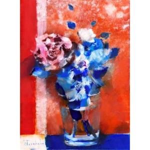 寺久保文宣、【レッド＆ブルーシンフォニア】、希少な額装用画集画 寺