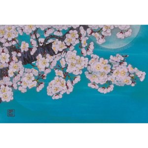 仲林敏次 「桜、月」 日本画Ｐ６号