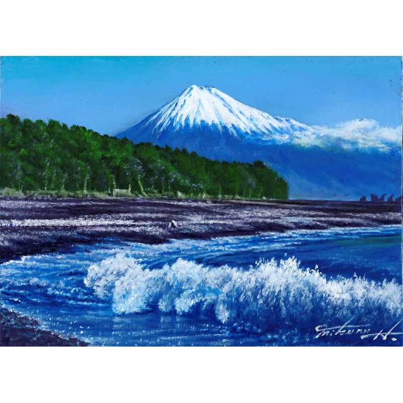 半澤 満 油絵 北アルプスの見える浜 - 美術品