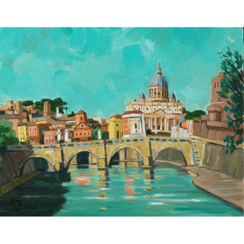 板谷雅比 「ローマ、テヴェレ河畔」 油彩6号 - 一枚の繪オンライン