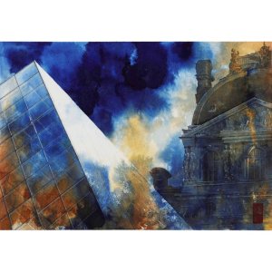 内田信隆 「Musee du Louvre」 水彩６号大（28.0×40.7cm）