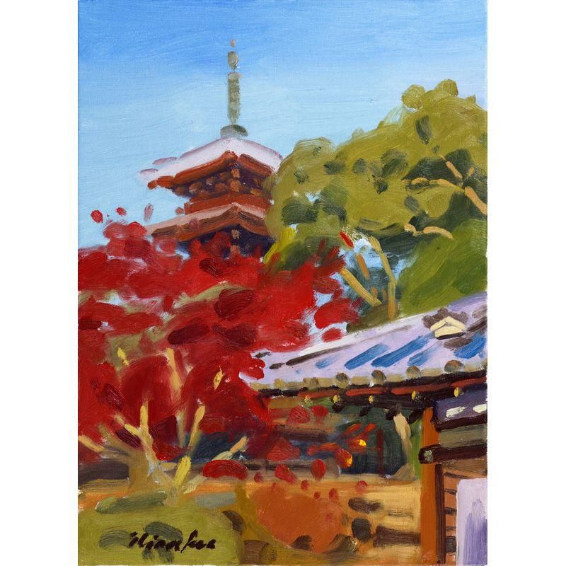 才村 啓 「晩秋の古寺（東寺）」 油彩4号 - 一枚の繪オンラインショップ