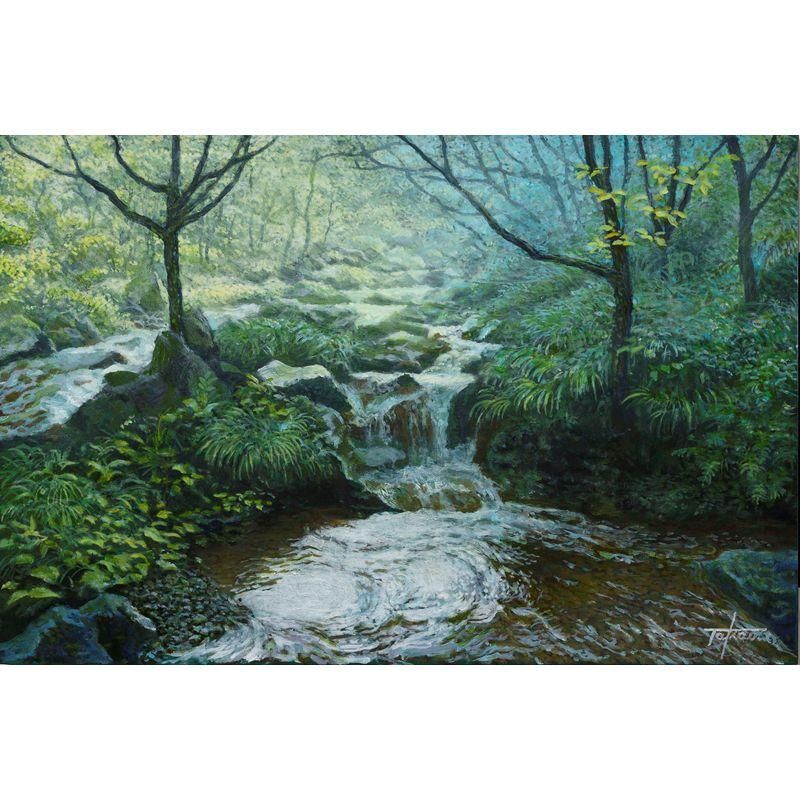 深尾多加緒 「雨上がりの支流」 油彩P6号 額付き - 一枚の繪