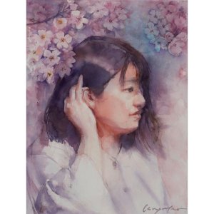 大久保佳代子 「桜の頃」 水彩４号大（34.0×25.5cm）