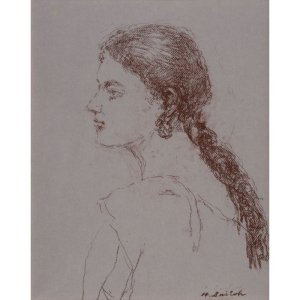 斎藤秀夫 「インドの女（ひと）」 コンテ６号大（40×31cm）