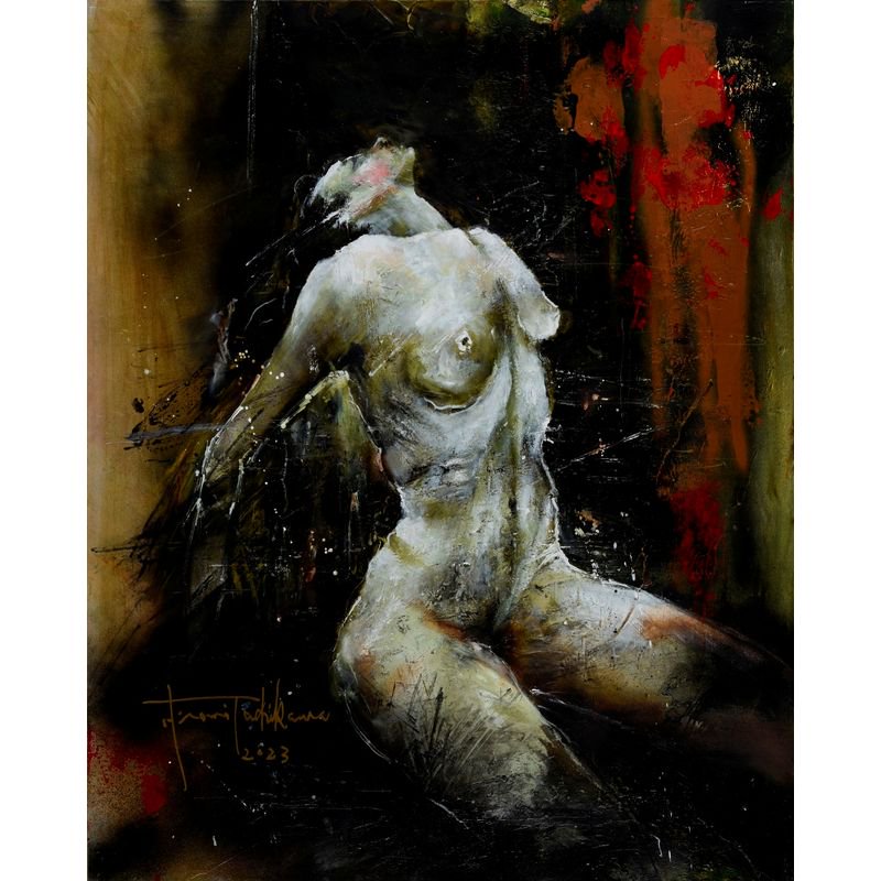 油絵 裸婦 『黒いバックの裸婦』Ｆ10号 - 絵画