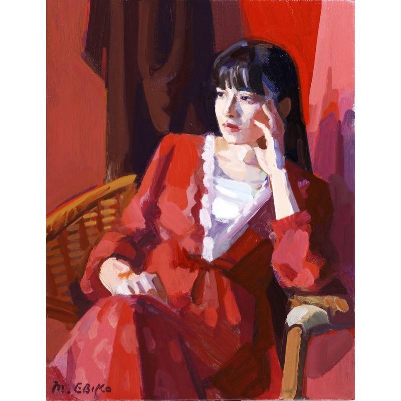 蛯子真理央 「頬杖のモデル」 油彩6号 - 一枚の繪オンラインショップ