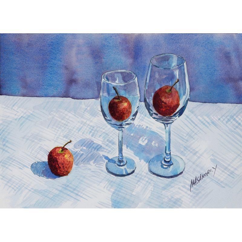 山本正憲 「姫りんご」 水彩4号大（24.5×33.2cm） - 一枚の繪