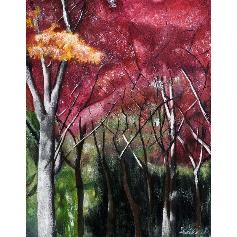 須藤啓子 「紅葉の林」 油彩６号 - 一枚の繪オンラインショップ