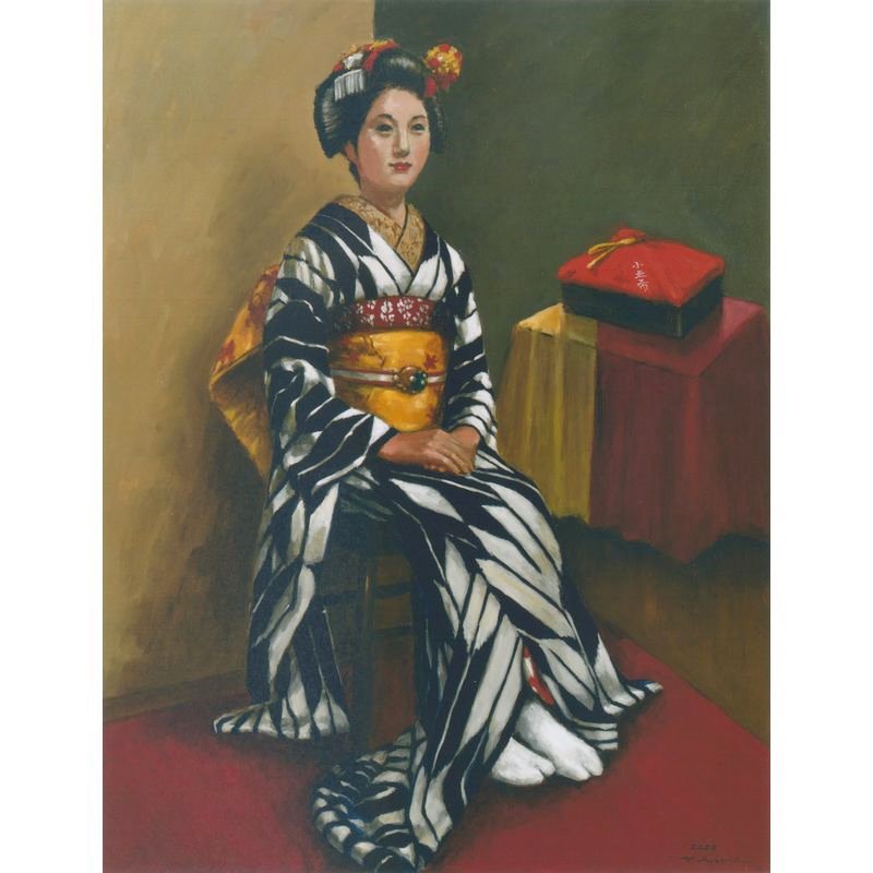 荒木義太郎 「祇園の舞妓（矢がすり）」 油彩50号 - 一枚の繪 