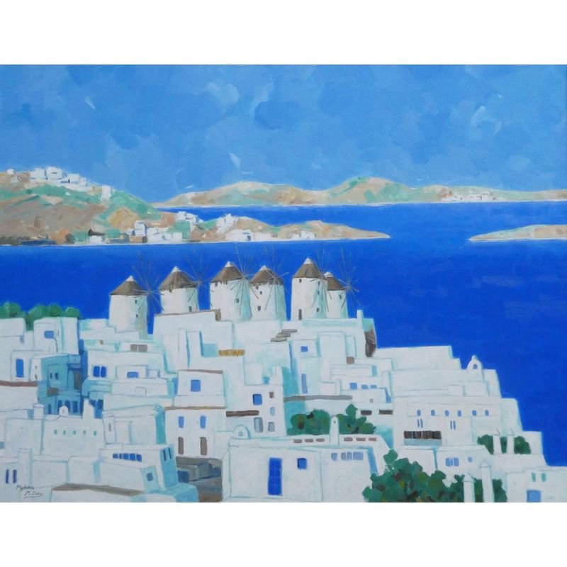 板谷雅比 「エーゲ海の風ミコノス島」 油彩50号 - 一枚の繪オンライン 