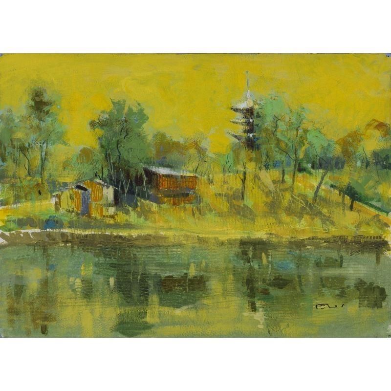 【正規品】 水彩画「池の雑草取り」 page） （Pin 絵画
