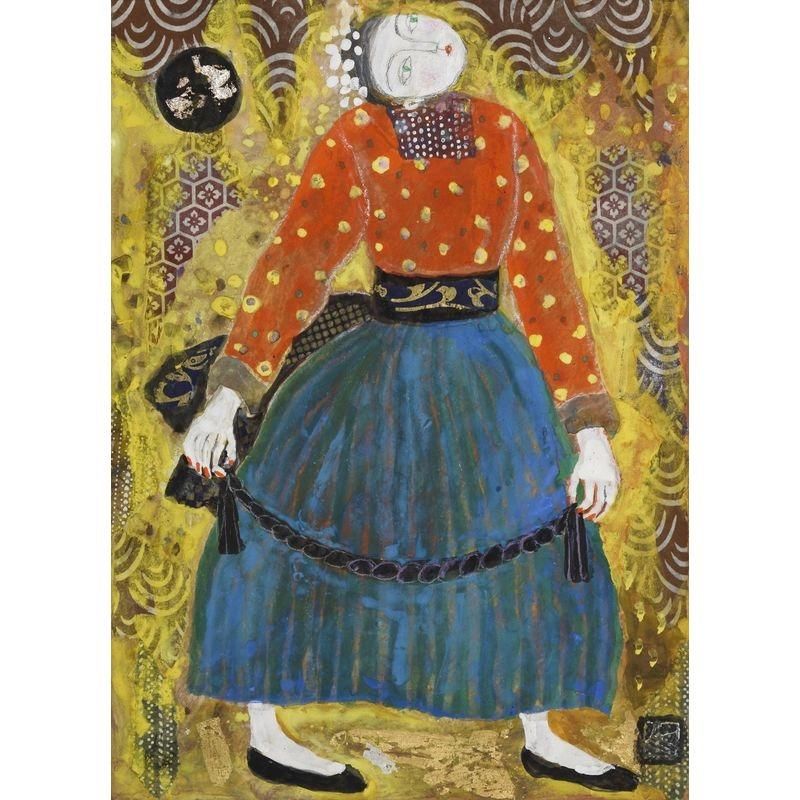 処分価格　香野ルミ子「赤いヴェールの母娘」ガラス絵　優しい眼差し 処分価格 香野ルミ子「赤いヴェールの母娘」ガラス絵 優しい眼差し