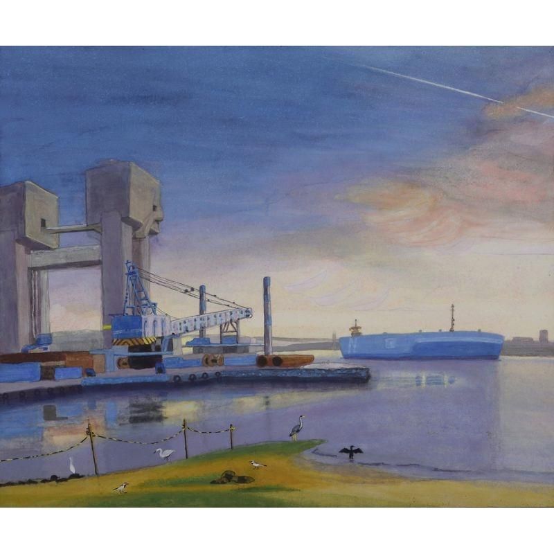 日本画 自然風景 鶴の描写 大きな作品 和紙