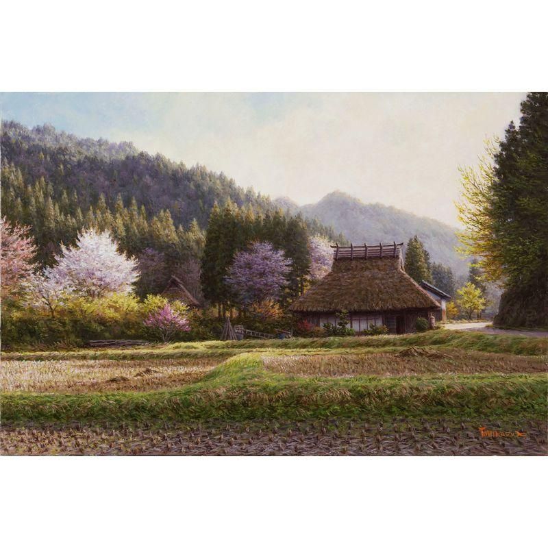 金子東日和 「晩照春の里(京都府左京区)」 油彩P6号 - 一枚 金子東日和 「晩照春の里(京都府左京区)」 油彩P6号 - 一枚