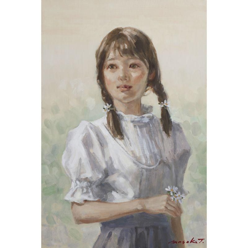 人物画　油彩 田所雅子 「ふたつ三ツ編み」 油彩P6号 - 一枚の繪オンラインショップ