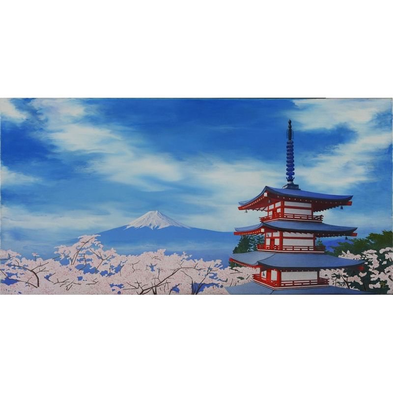 鎮西直秀 「瑞彩 春色日本之図」 油彩特８号（32.6×65.2�）