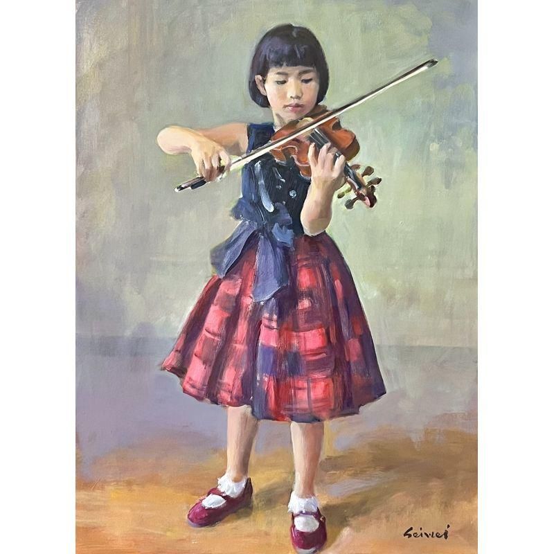 池田清明 「小さなバイオリニスト」油彩P20号 - 一枚の繪オンライン