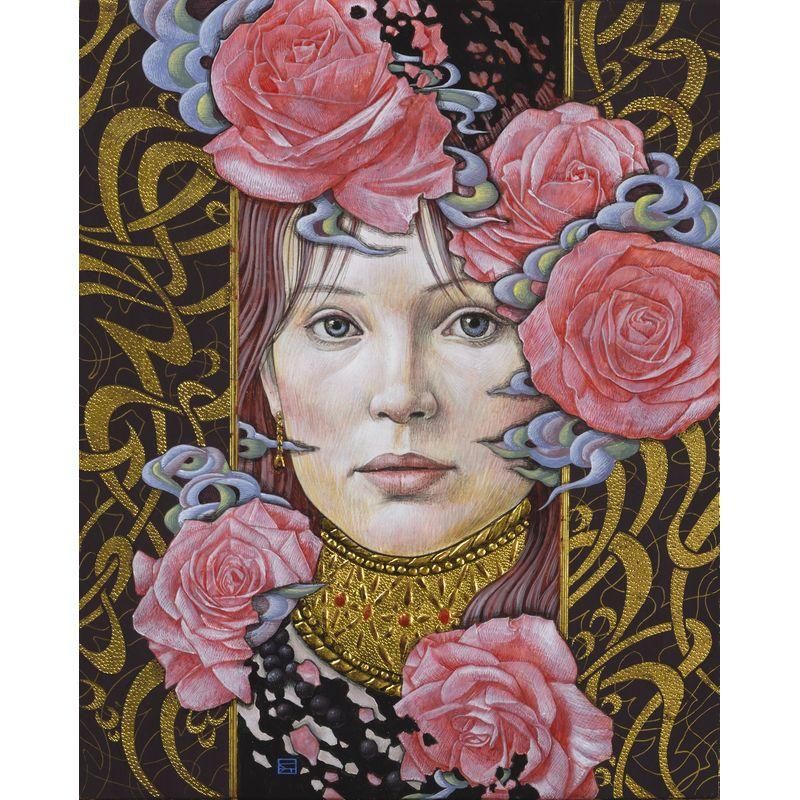 「黄金富士」並木修一郎（サムホールサイズ油彩画[油絵]・開運風水画・赤富士縁起画・ブラウン額[絵画通販])（富士山）【壁掛けフック付き】【絵のある暮らし】  | 絵のある暮らし【絵画販売専門店】