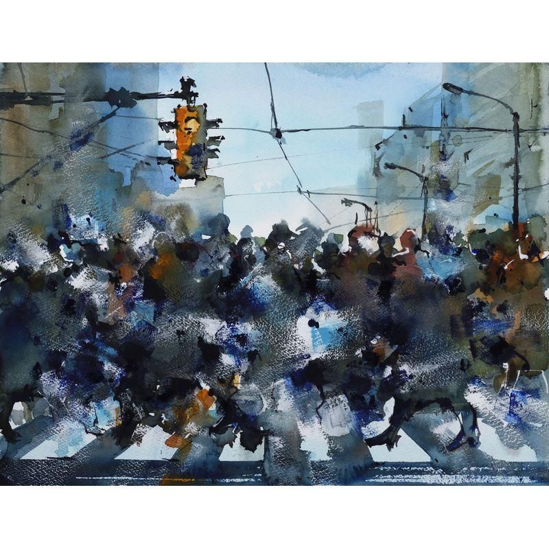 岡山昌弘 「Downtown」 水彩6号大（31.6×41.0cm） - 一枚の繪