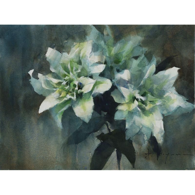 ◇地域限定 静物画　大型水彩　在銘あり コヤマ大輔 「百合」 水彩6号大（29.0×38.6cm） - 一枚の繪