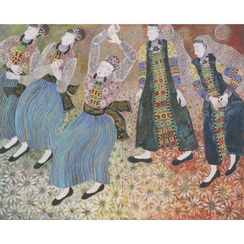 処分価格　香野ルミ子「赤いヴェールの母娘」ガラス絵　優しい眼差し 処分価格 香野ルミ子「赤いヴェールの母娘」ガラス絵 優しい眼差し