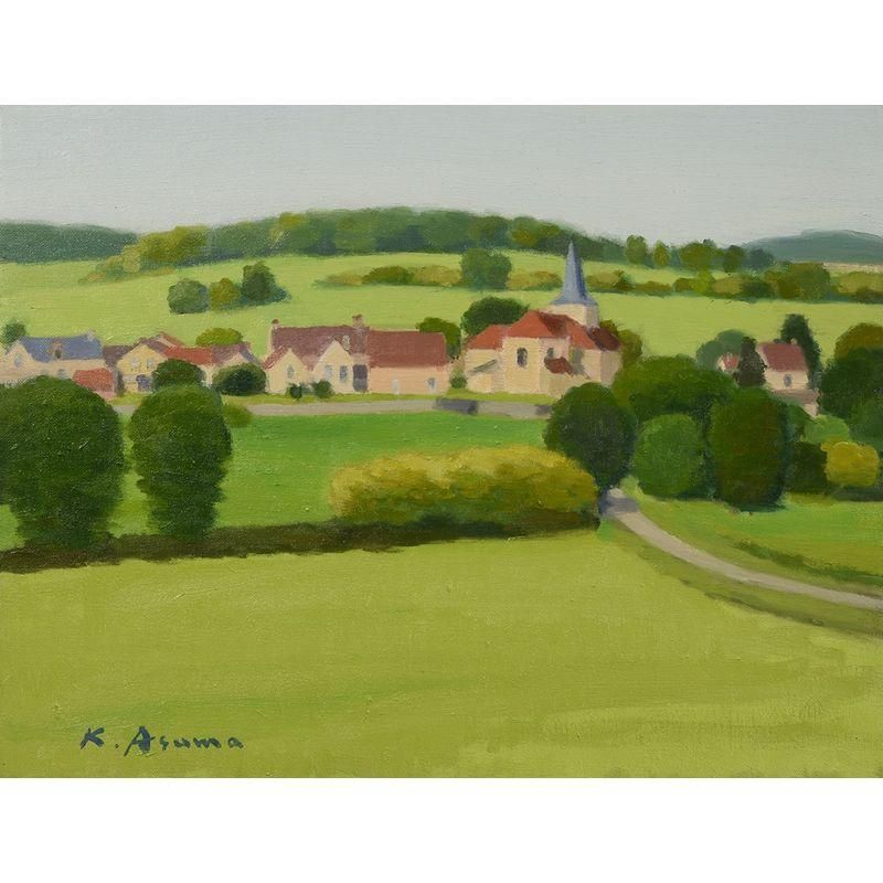 【真作】絵画　油彩　湖畔の教会とアルプス　風景画　洋画風景　W125 真作】絵画 油彩 湖畔の教会とアルプス 風景画 洋画風景 W125