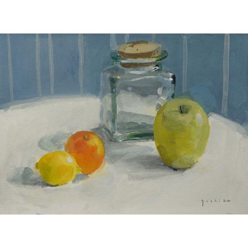 山本佳子 「リンゴのある静物」 ガッシュ4号大（24.5×33.5