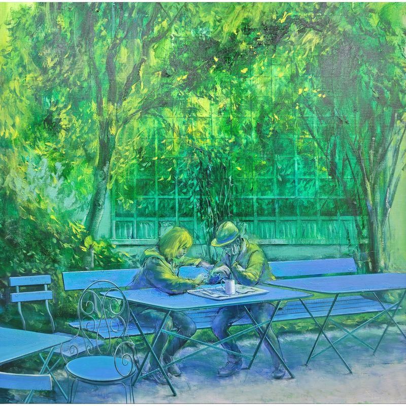 風景 油彩画 緑と青のトーン　美大に進学した方な作品 風景 油彩画 緑と青のトーン 美大に進学した方な作品 風景画 青と緑の