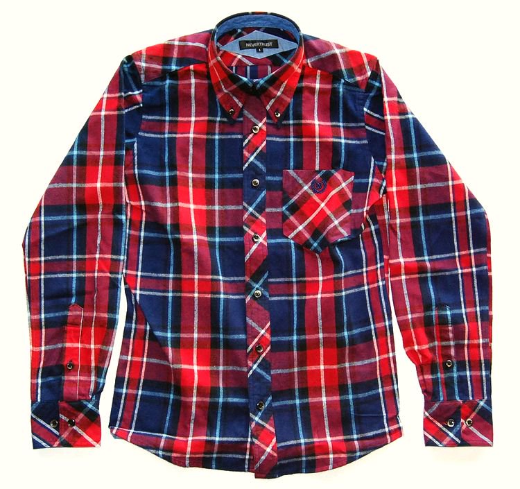 NEVERTRUST　SHAGGY FLANNEL CHECK 長袖B.D SHIRTS　NAVY×RED×BLUE - Siesta