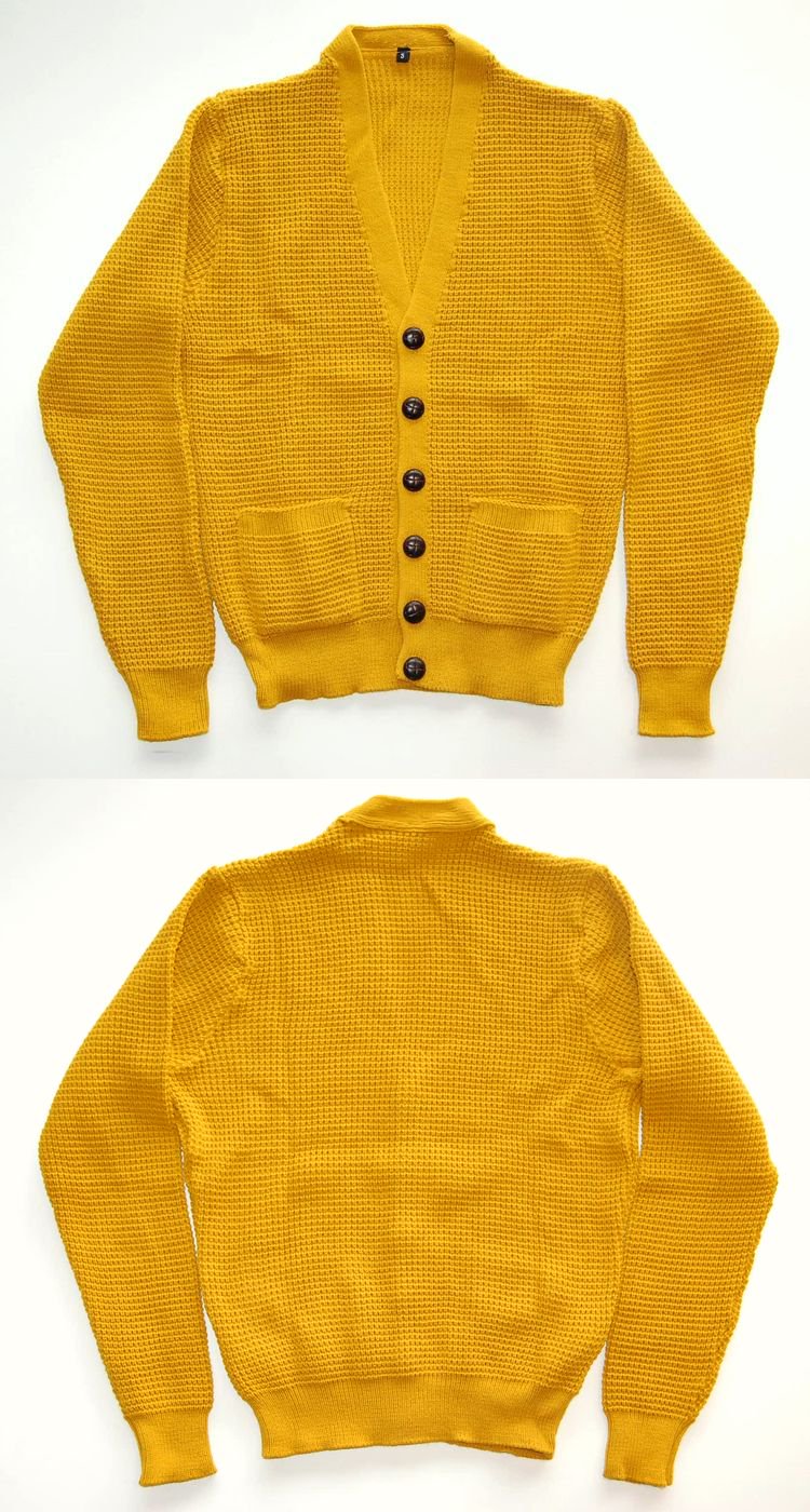 RELCO LONDON WAFFLE CARDIGAN MUSTARD