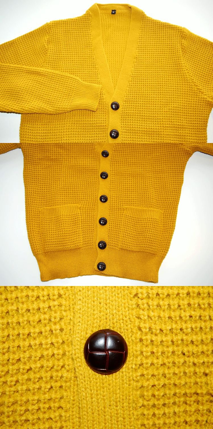 RELCO LONDON WAFFLE CARDIGAN MUSTARD